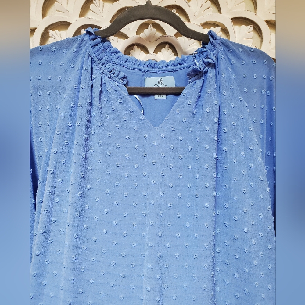 Women’s Textured Swiss Dot Tiered Dress in Periwinkle Blue - Picture 7 of 12